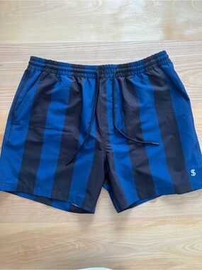 Todd Snyder Blue & Black Vertical Stripe Swim Trunks NWOT medium